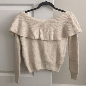 Off the shoulder ruffle sweater.